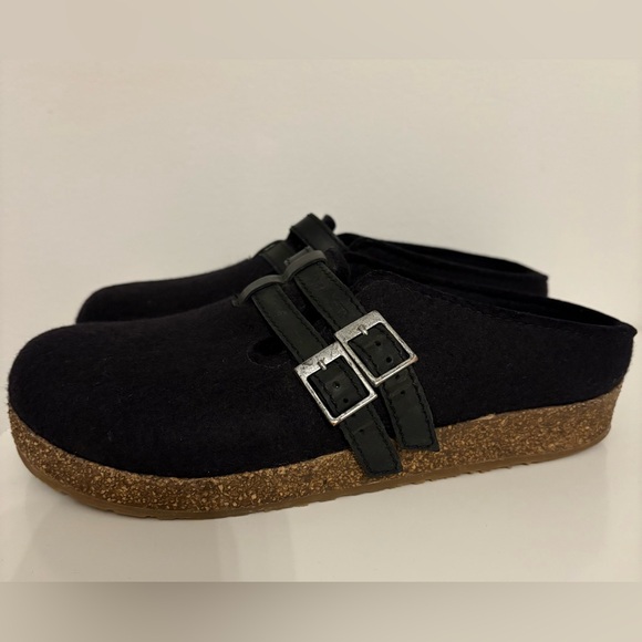 Haflinger Haley Wool Clog in Black with Double Adjustable Buckle, Size 38/7 US - Picture 9 of 13